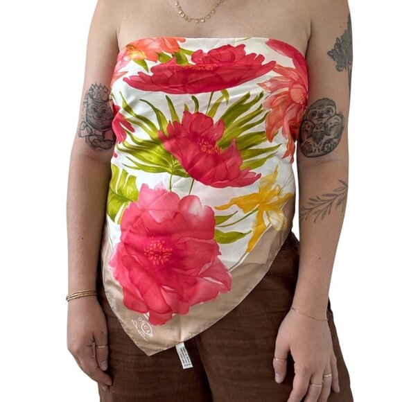 Vintage Oscar De La Renta Floral Bohemian 100% Silk Scarf Wrap - Picture 2 of 6